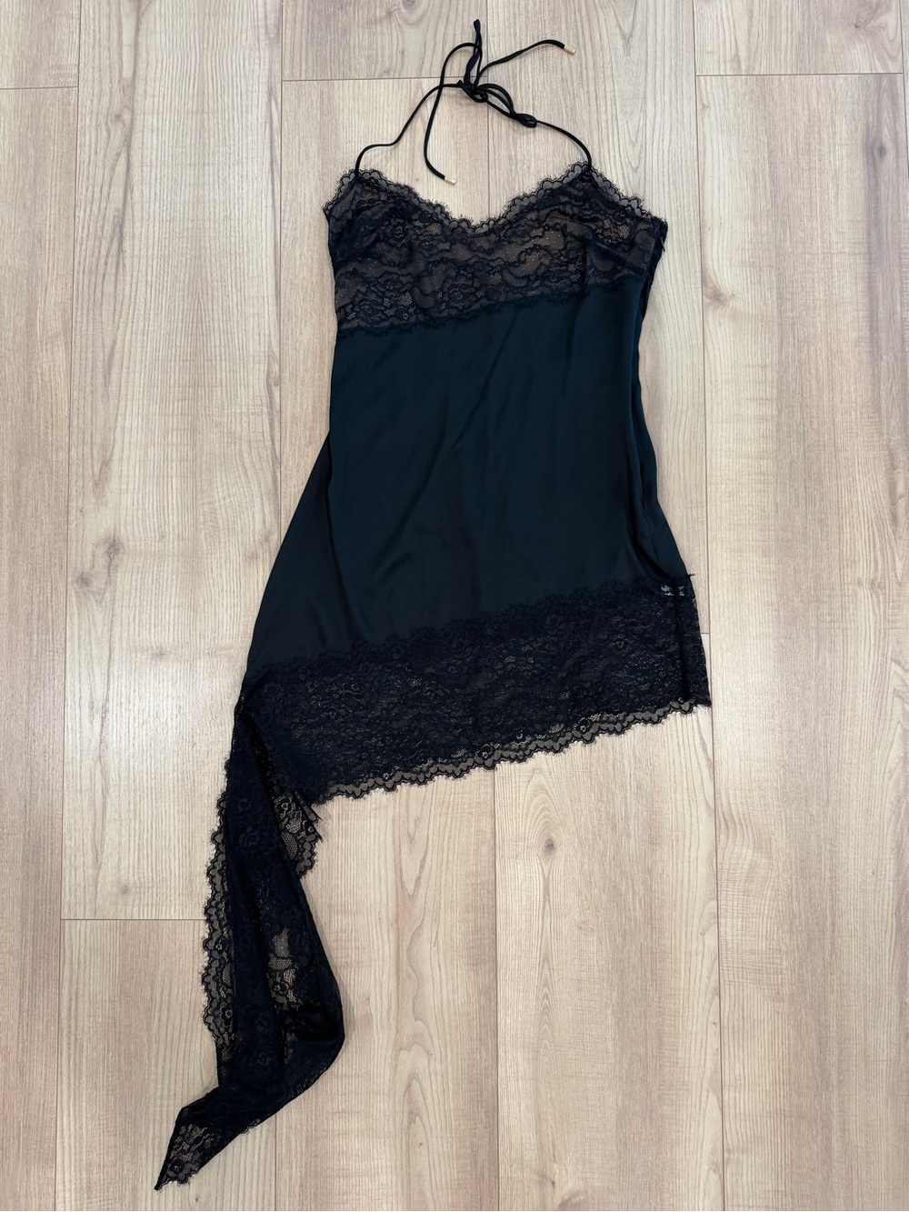 naked wardrobe Black Lace Asymmetric Slip Dress - Picture 4 of 6